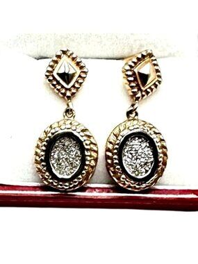10K Yellow Gold Titanium Drusy Quartz Pierced Chandelier 1 Inch Earrings